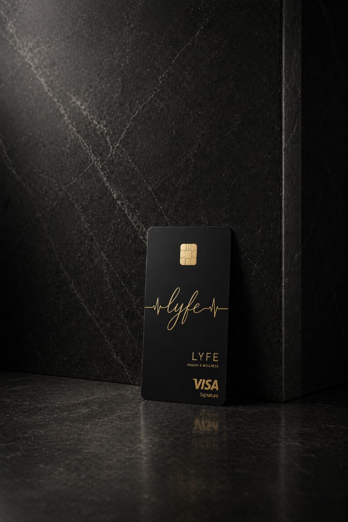 LYFE premier black card on stone