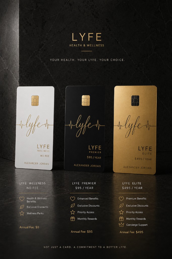 LYFE tier lineup highlighting wellness benefits column