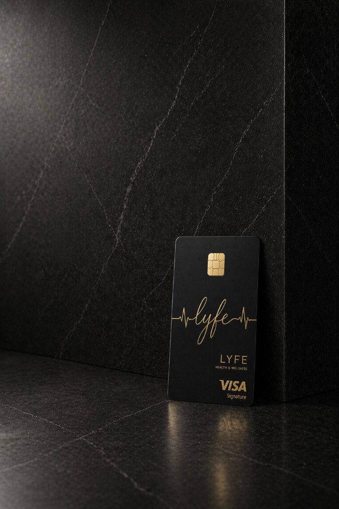 LYFE Visa Signature card with gold script and heartbeat line